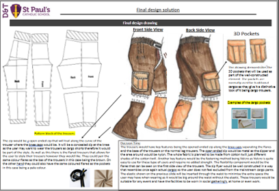 Example page from students' portfolio showing a final design solution