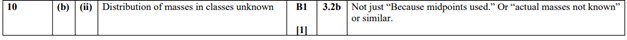 Image of mark scheme for question 10(b)(ii) of H230/02 from 2023. It gives guidance for what is required for the B1 mark to be awarded. 