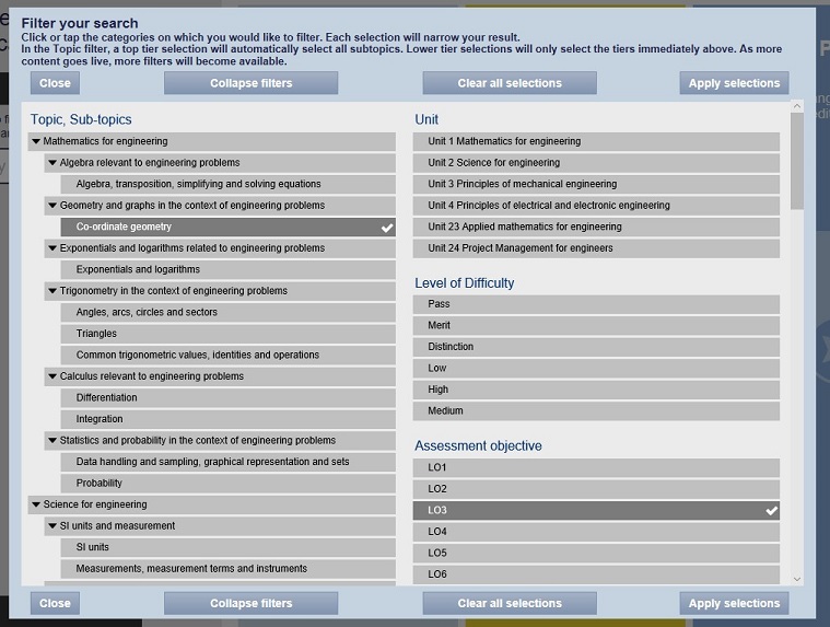 ExamBuilder-Sociology-2 ExamBuilder screenshot showing filters selected