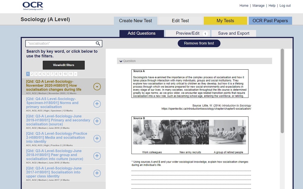 ExamBuilder-Sociology-3 ExamBuilder screenshot showing keyword search