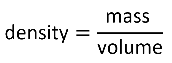 Equation showing density equals mass over volume